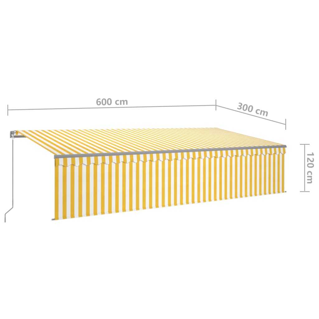 Manuell uttrekkbar markise med rullegardin og LED 6x3m gul/hvit