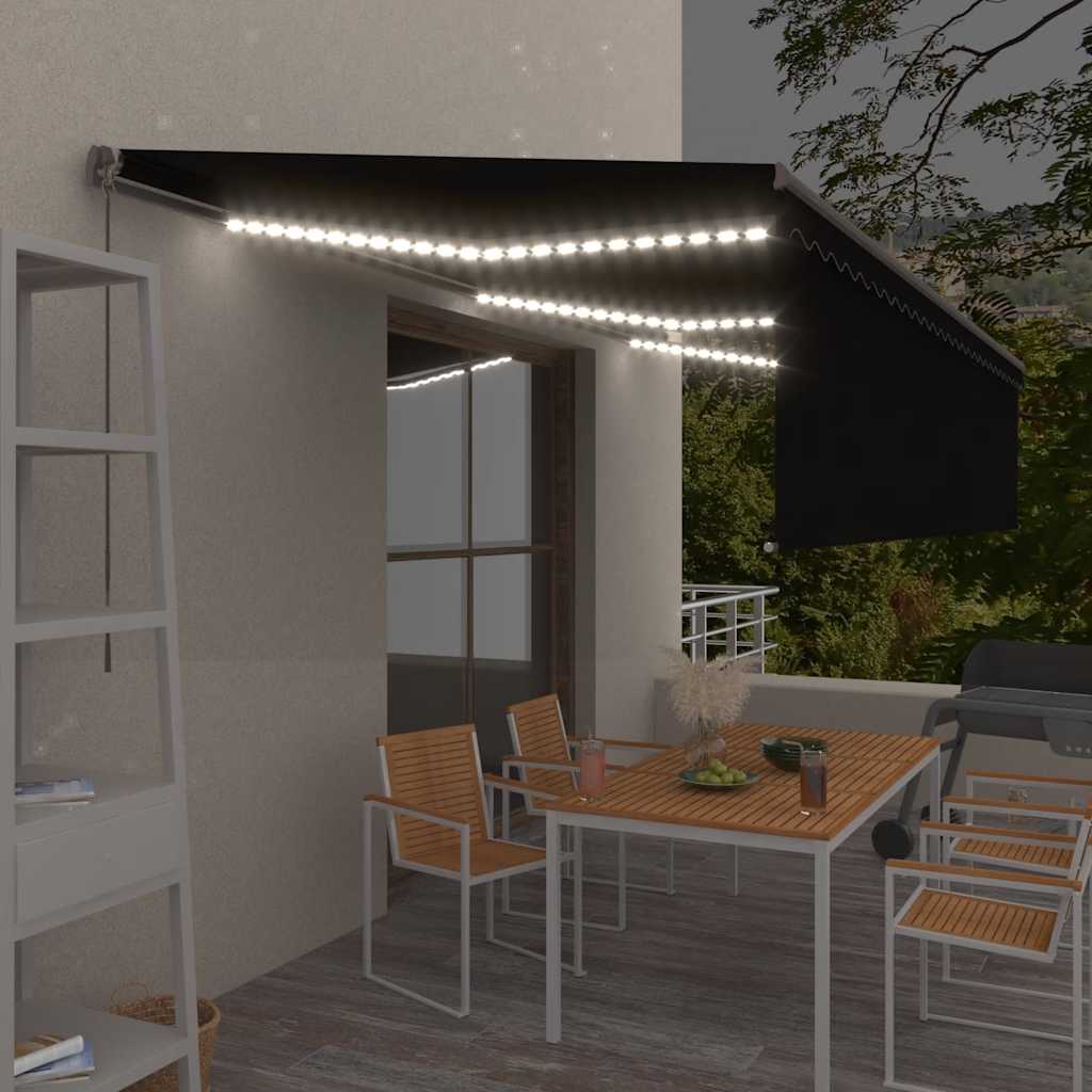 Manuell uttrekkbar markise med rullegardin LED 6x3 m antrasitt
