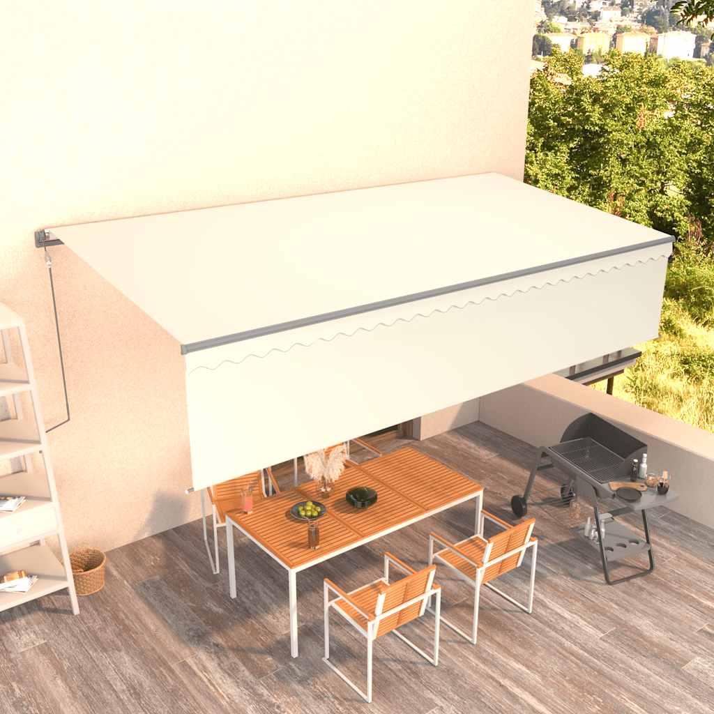 Automatisk uttrekkbar markise med rullegardin 6x3 m kremhvit