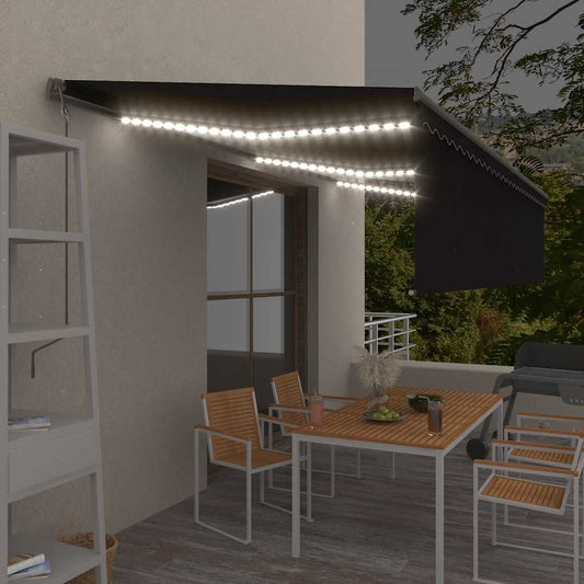 Automatisk markise rullegardin LED vindsensor 6x3 m antrasitt