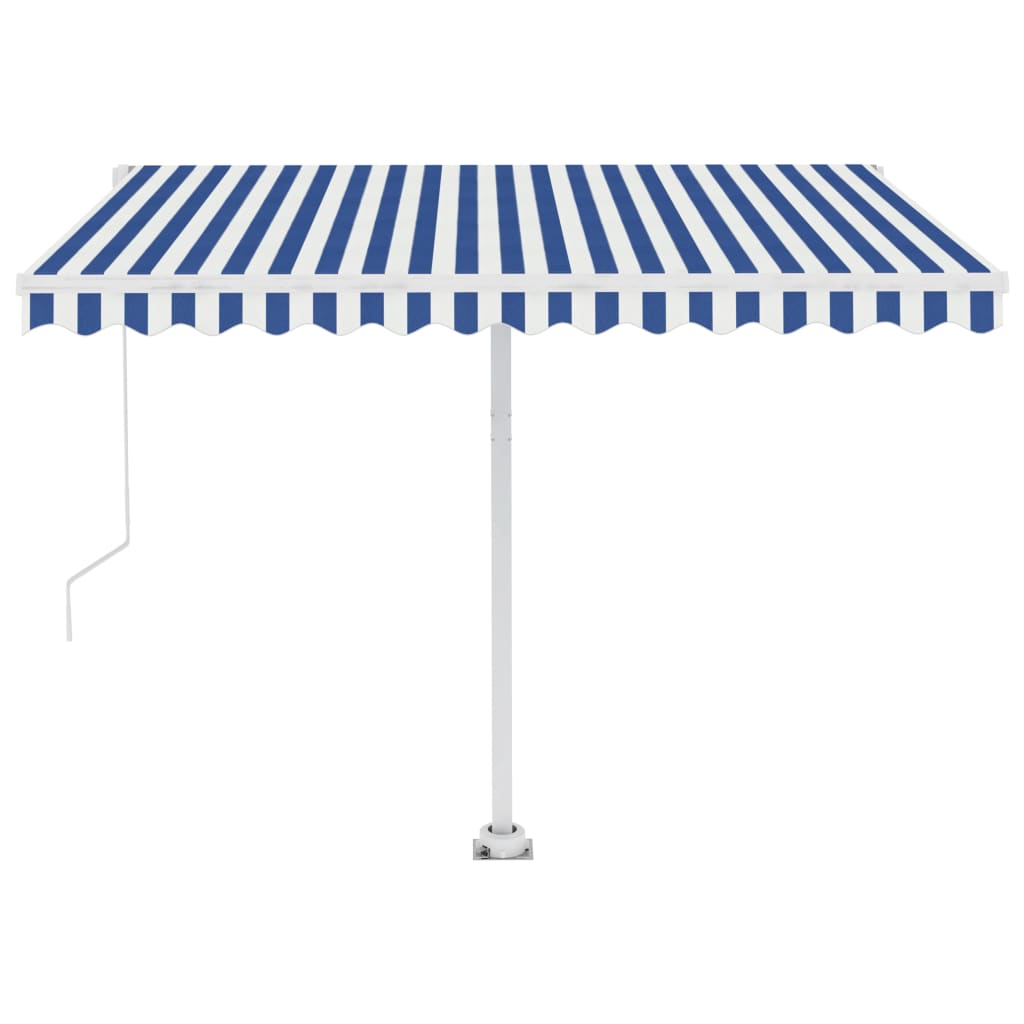 Manuell uttrekkbar markise med LED 300x250 cm blå og hvit
