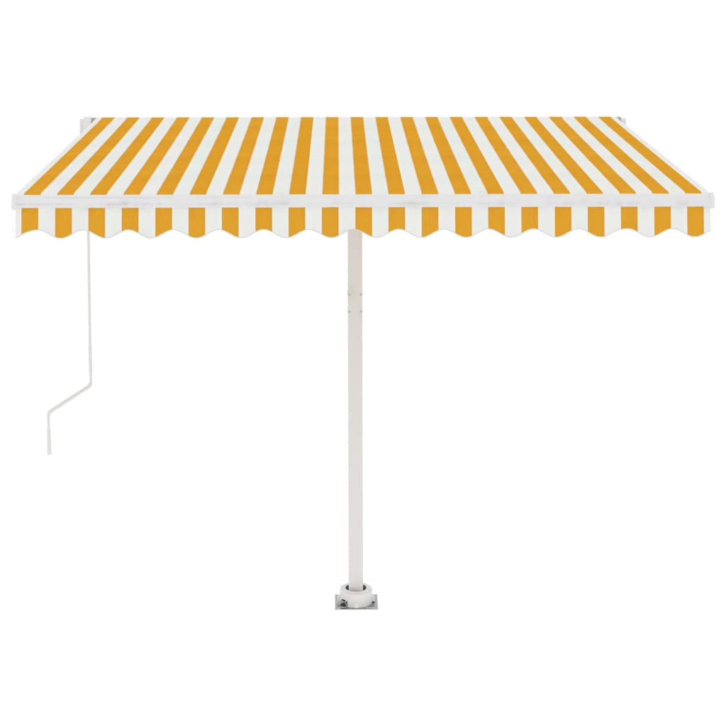 Manuell uttrekkbar markise med LED 300x250 cm gul og hvit