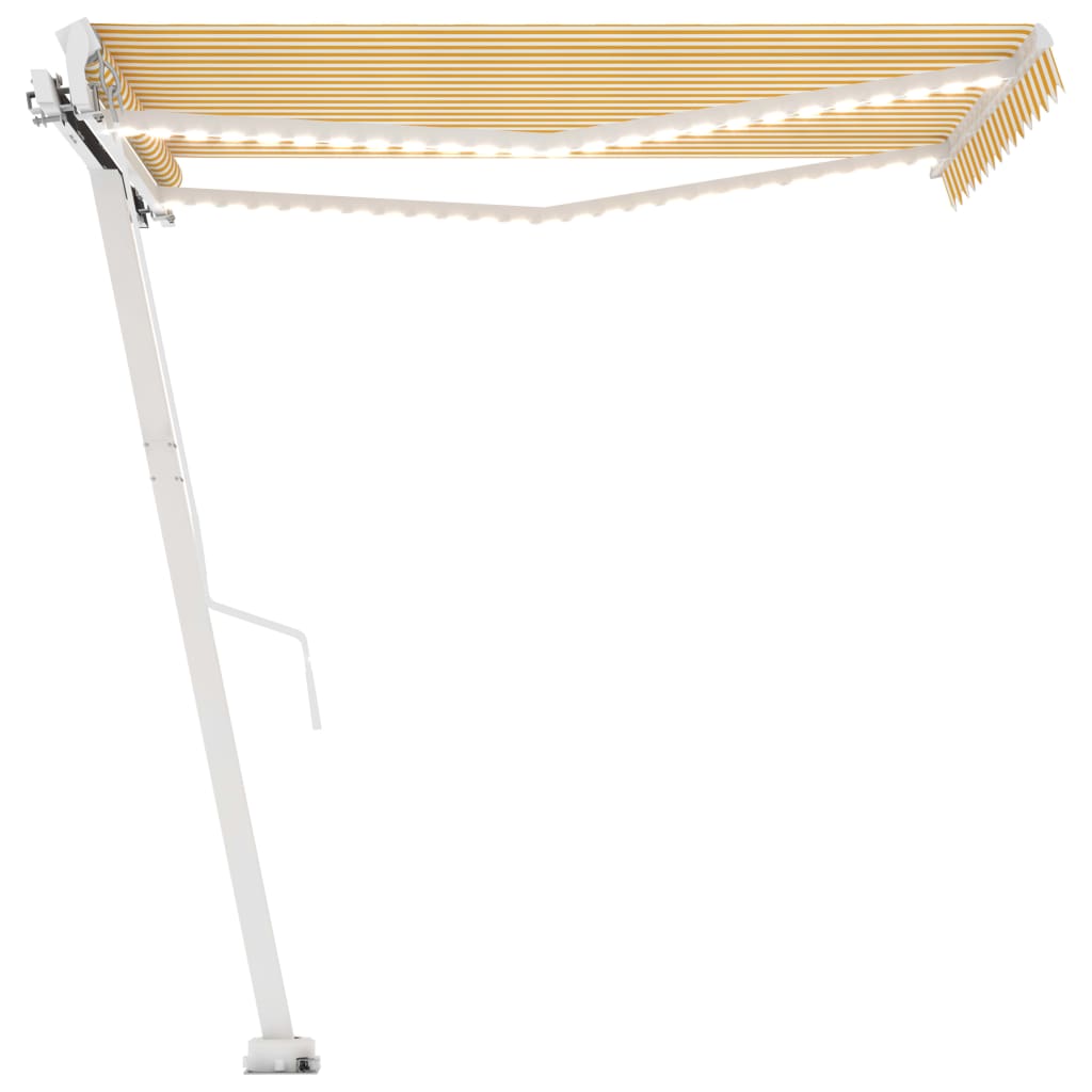 Manuell uttrekkbar markise med LED 300x250 cm gul og hvit