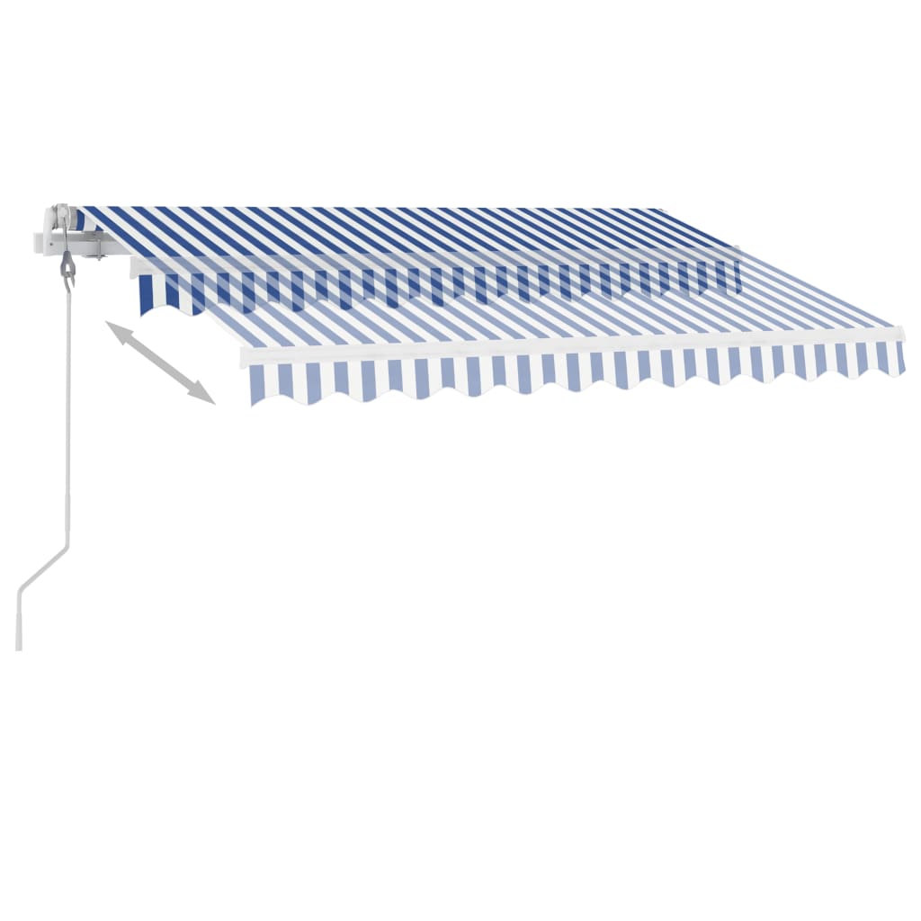 Frittstående automatisk markise 300x250 cm blå og hvit
