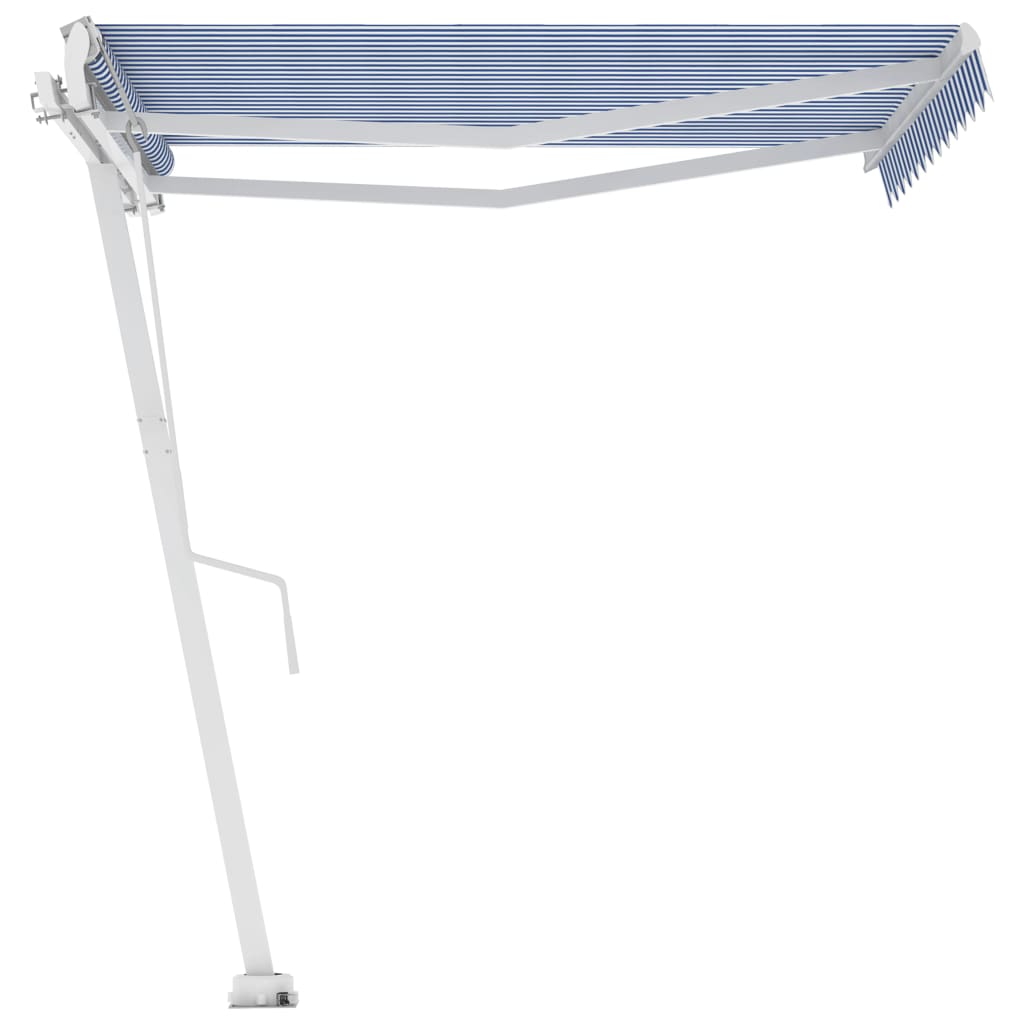 Frittstående automatisk markise 300x250 cm blå og hvit