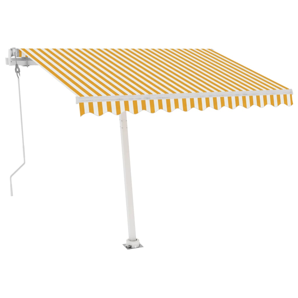 Frittstående automatisk markise 300x250 cm gul og hvit