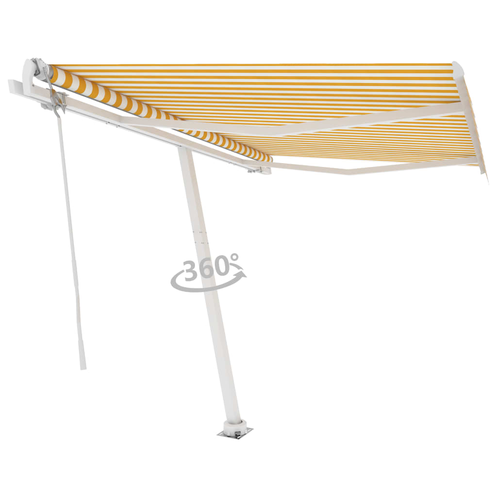 Frittstående automatisk markise 300x250 cm gul og hvit