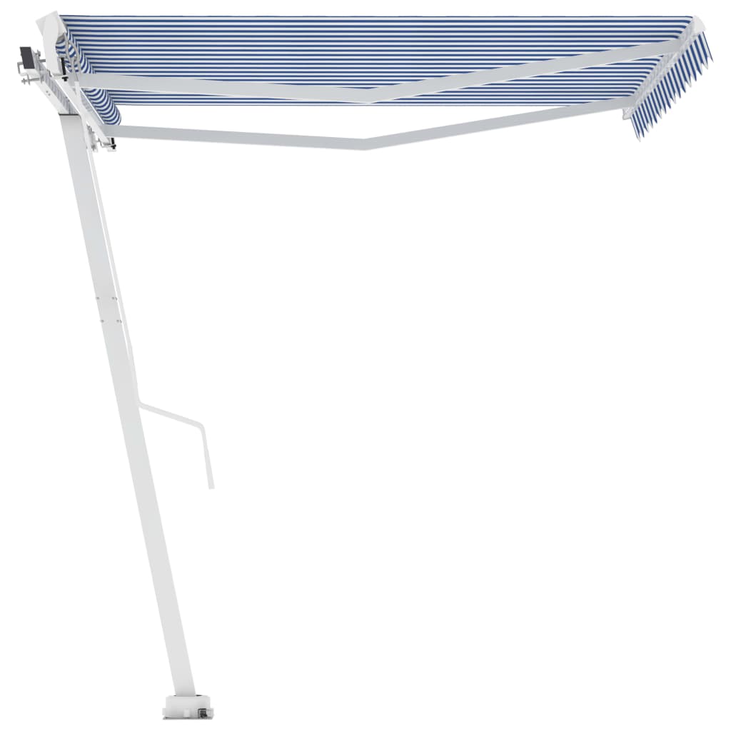 Frittstående manuell uttrekkbar markise 350x250 cm blå/hvit