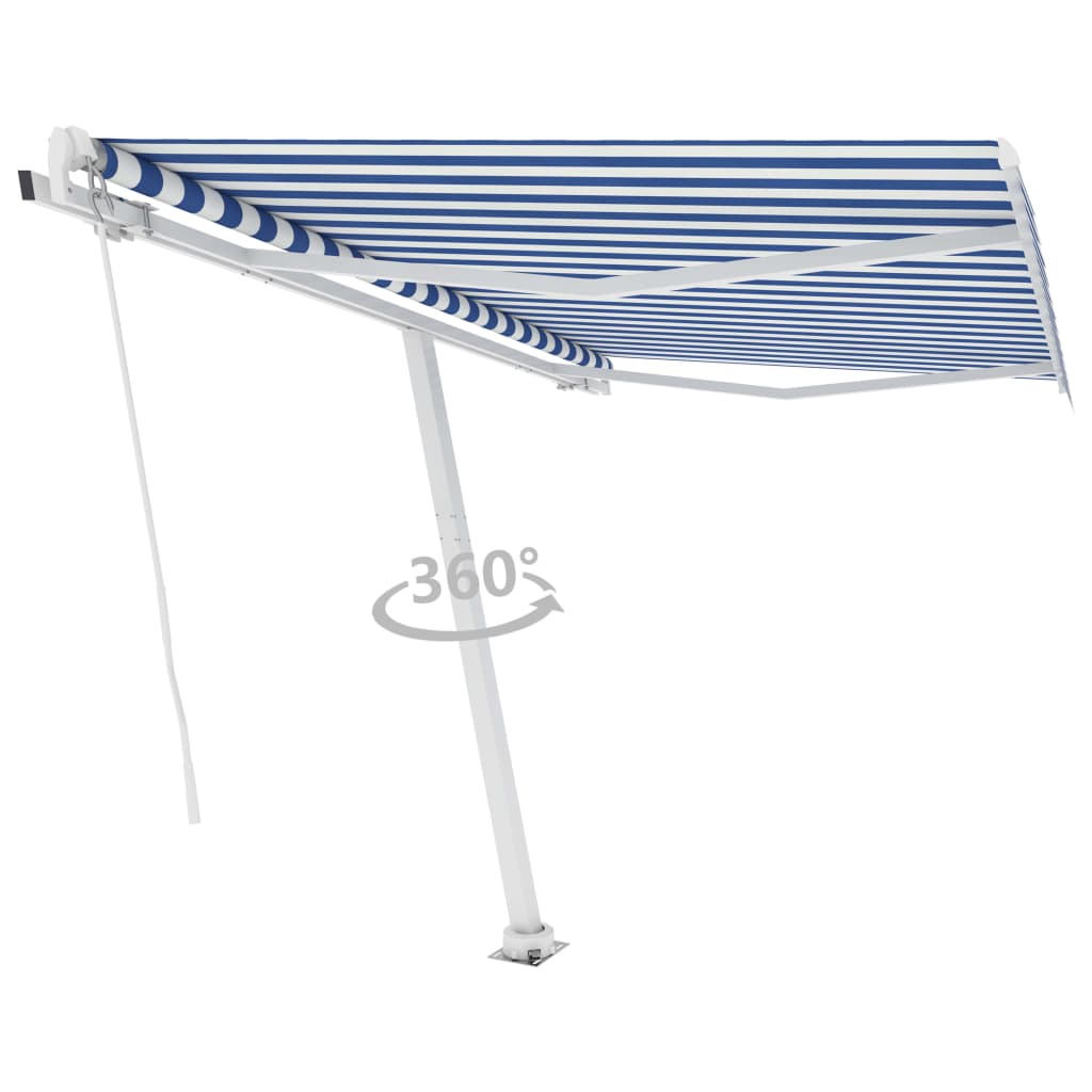 Frittstående manuell uttrekkbar markise 350x250 cm blå/hvit
