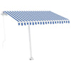 Frittstående manuell uttrekkbar markise 350x250 cm blå/hvit