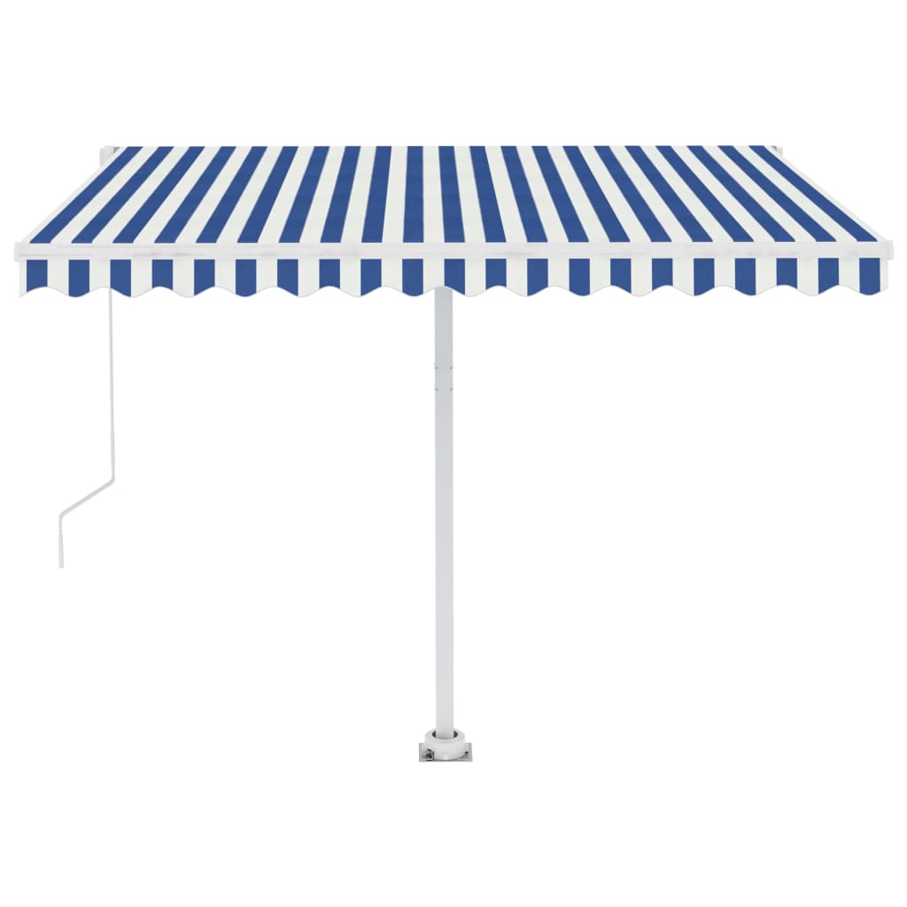 Frittstående manuell uttrekkbar markise 350x250 cm blå/hvit