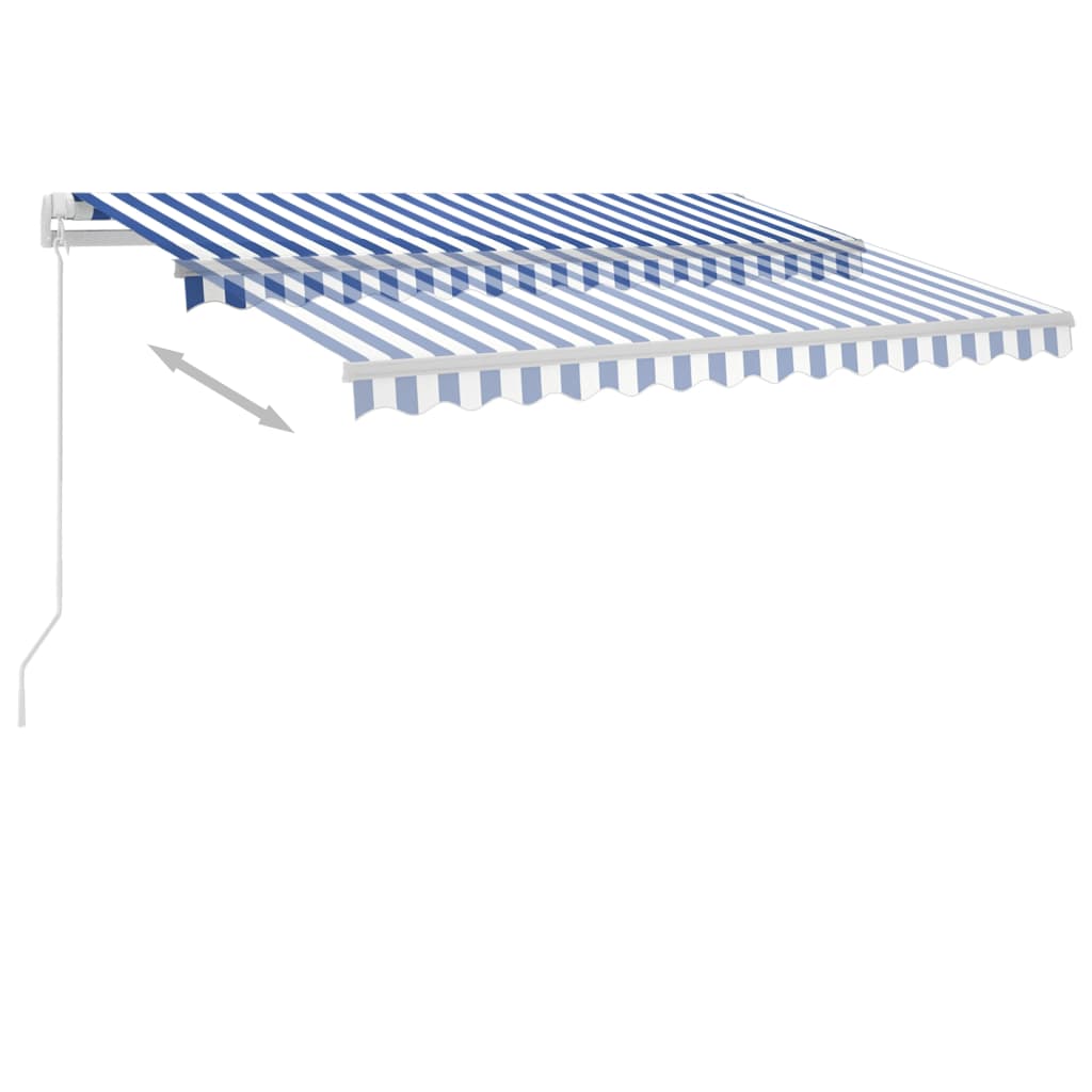 Frittstående manuell uttrekkbar markise 350x250 cm blå/hvit
