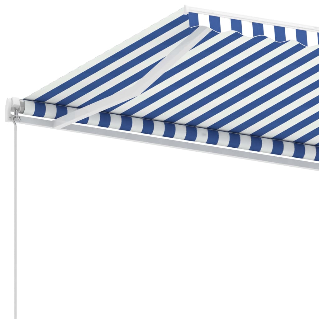 Frittstående manuell uttrekkbar markise 350x250 cm blå/hvit