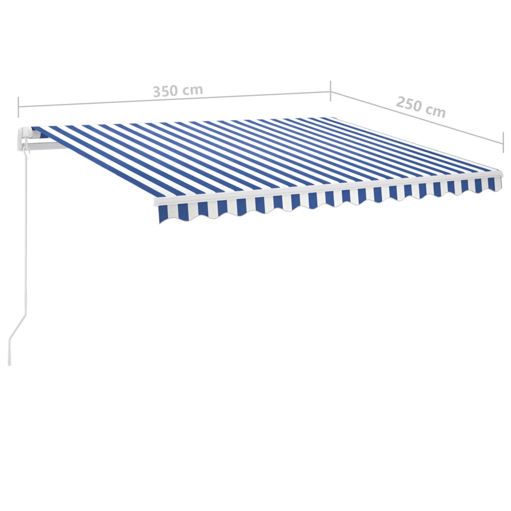 Frittstående manuell uttrekkbar markise 350x250 cm blå/hvit