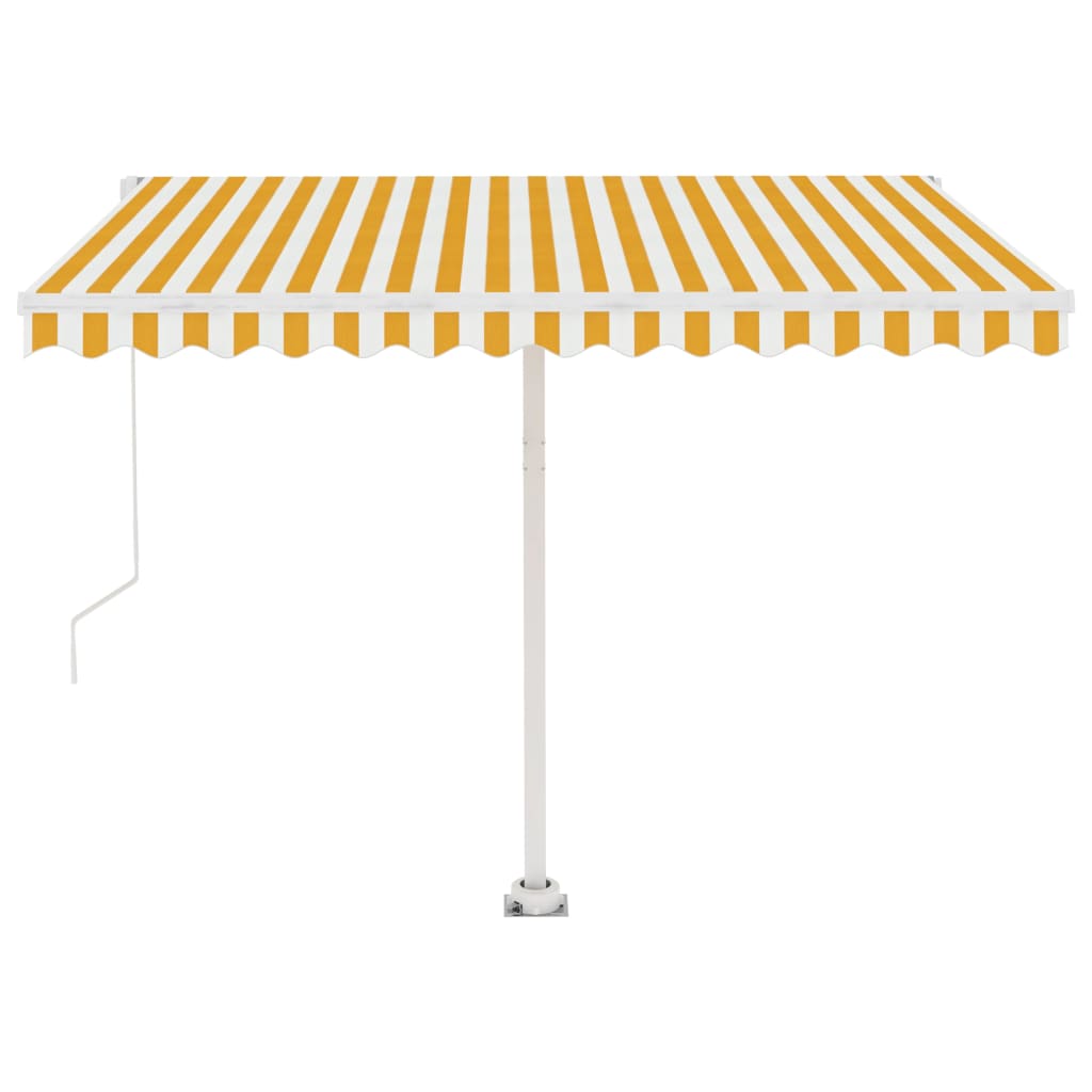 Frittstående manuell uttrekkbar markise 350x250 cm gul/hvit