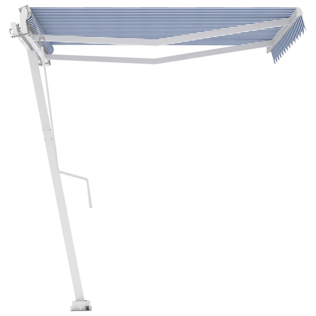 Frittstående automatisk markise 350x250 cm blå og hvit