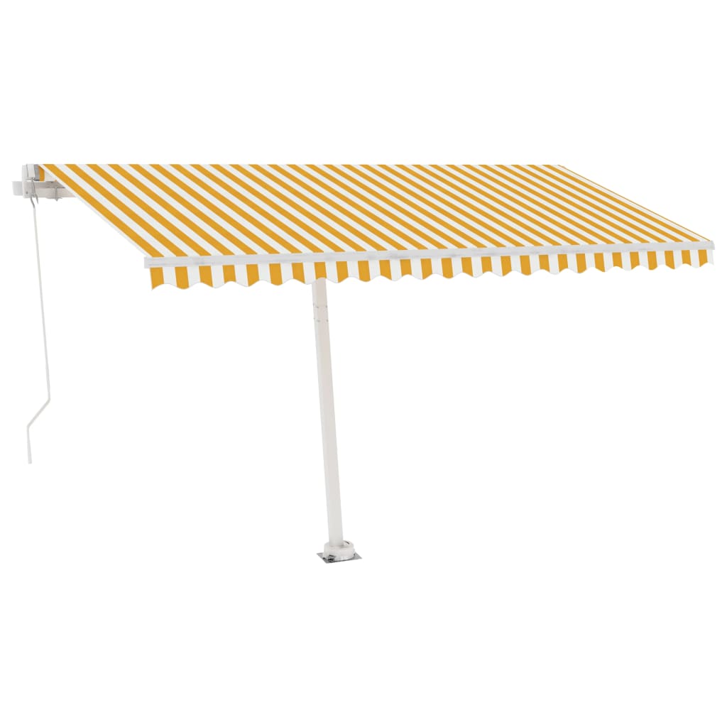 Frittstående manuell uttrekkbar markise 400x300 cm gul/hvit