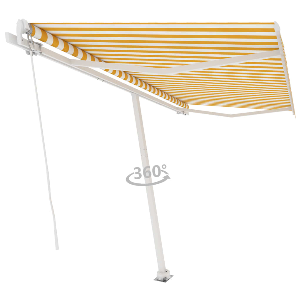 Frittstående manuell uttrekkbar markise 400x300 cm gul/hvit