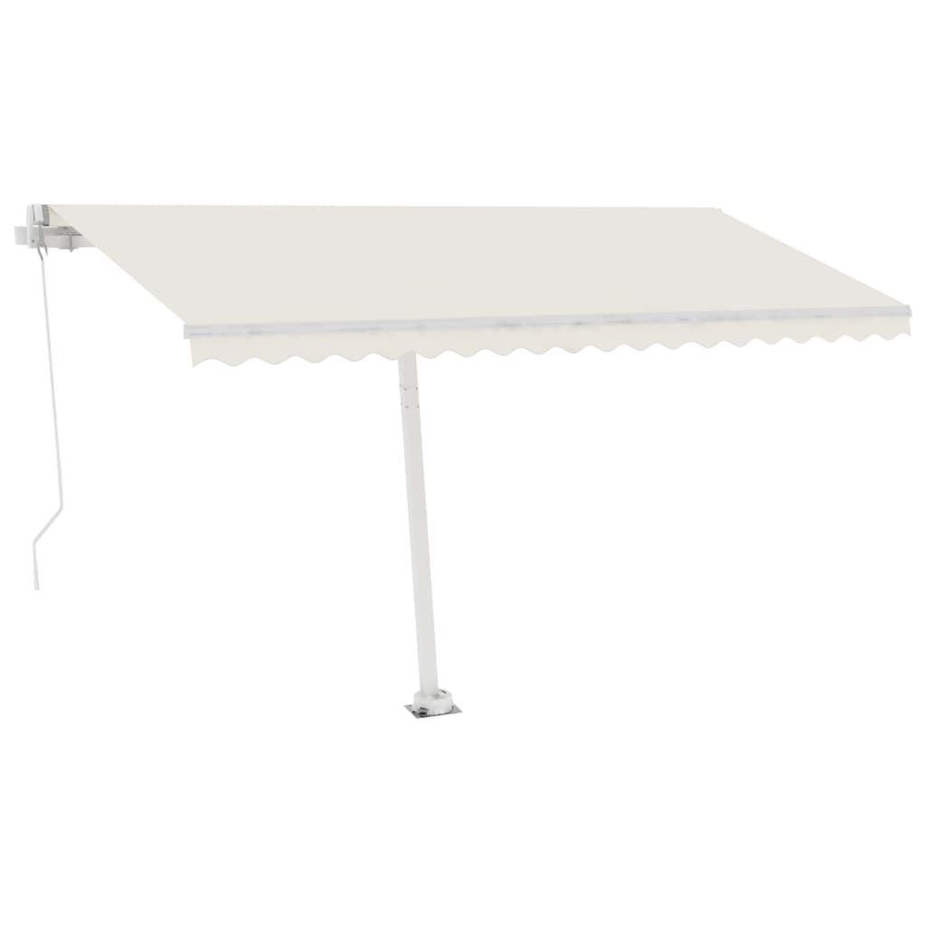 Manuell uttrekkbar markise med LED 400x300 cm kremhvit