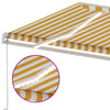 Manuell uttrekkbar markise med LED 450x300 cm gul og hvit
