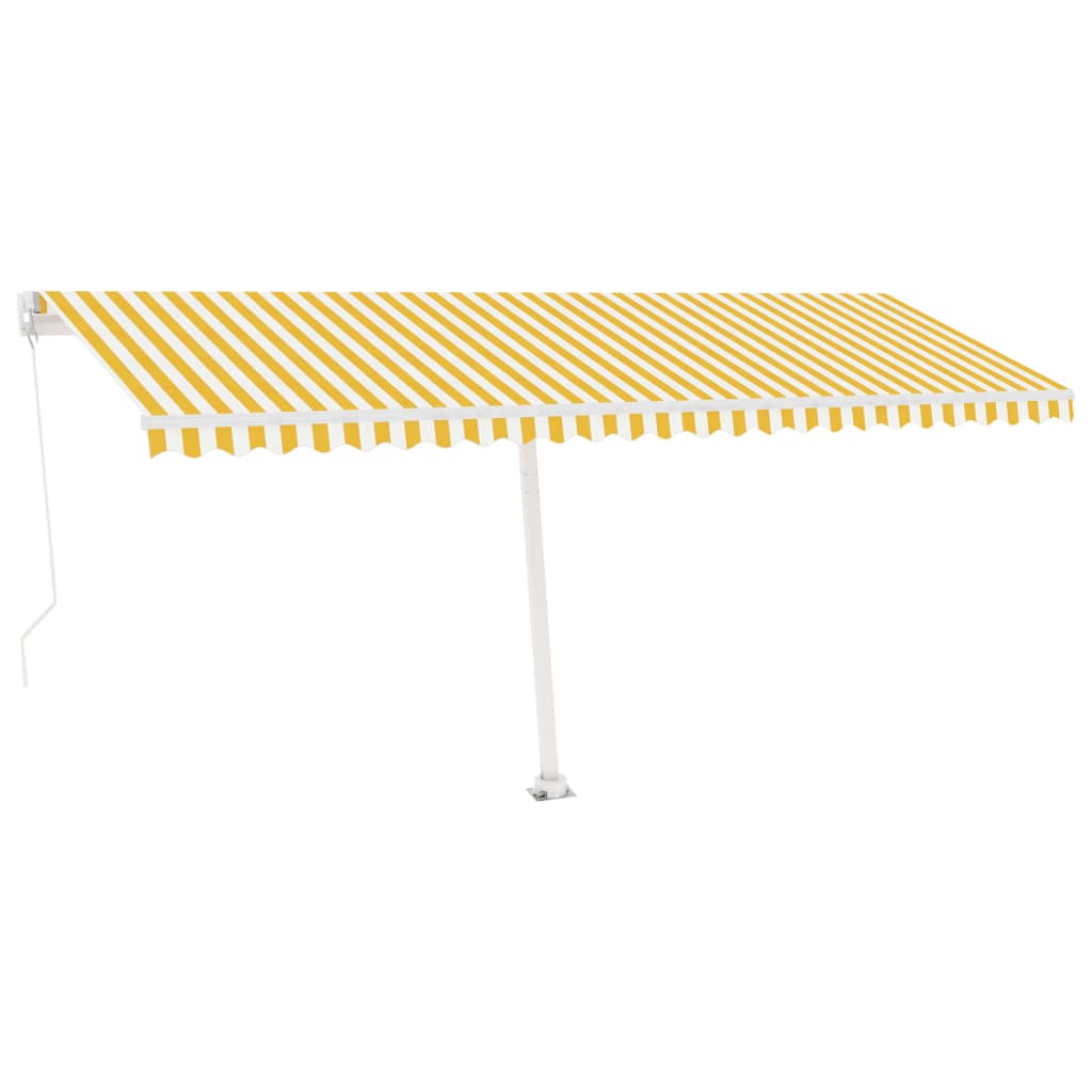 Frittstående manuell uttrekkbar markise 500x300 cm gul og hvit