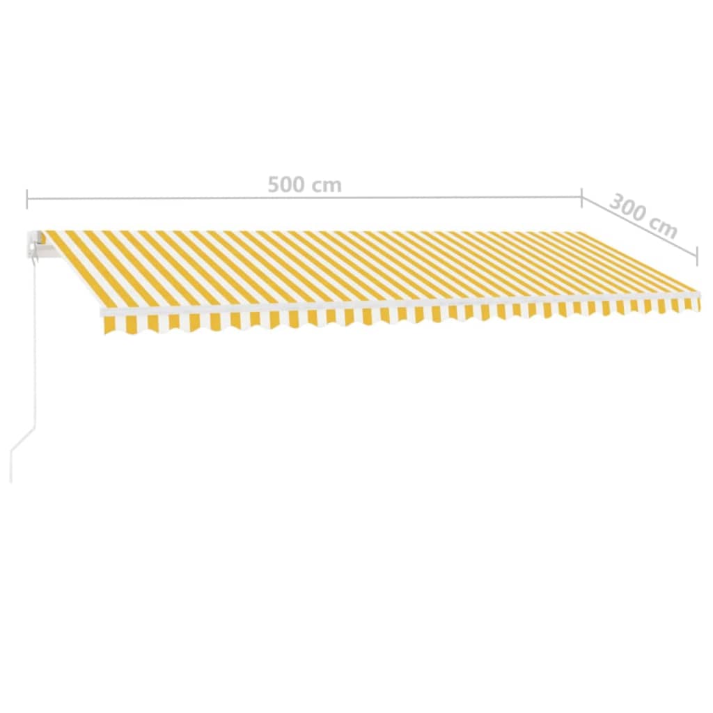 Manuell uttrekkbar markise med LED 500x300 cm gul og hvit