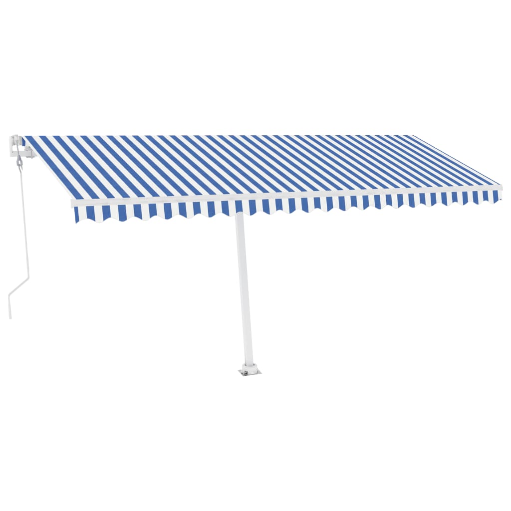 Frittstående automatisk markise 500x300cm blå og hvit