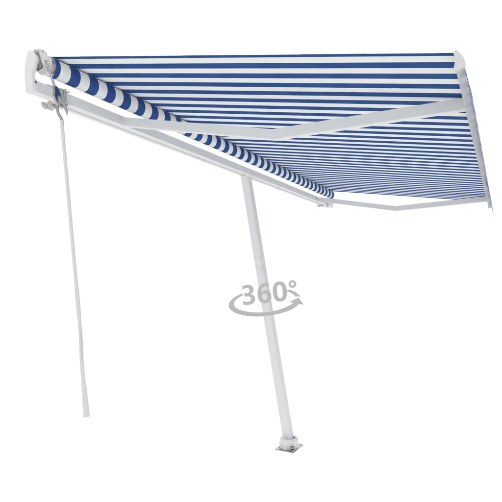 Frittstående automatisk markise 500x300cm blå og hvit