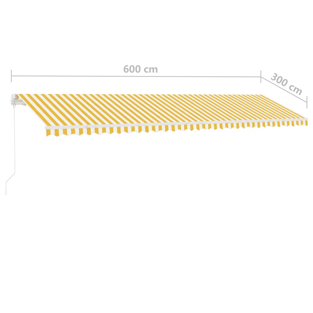 Frittstående manuell uttrekkbar markise 600x300 cm gul og hvit