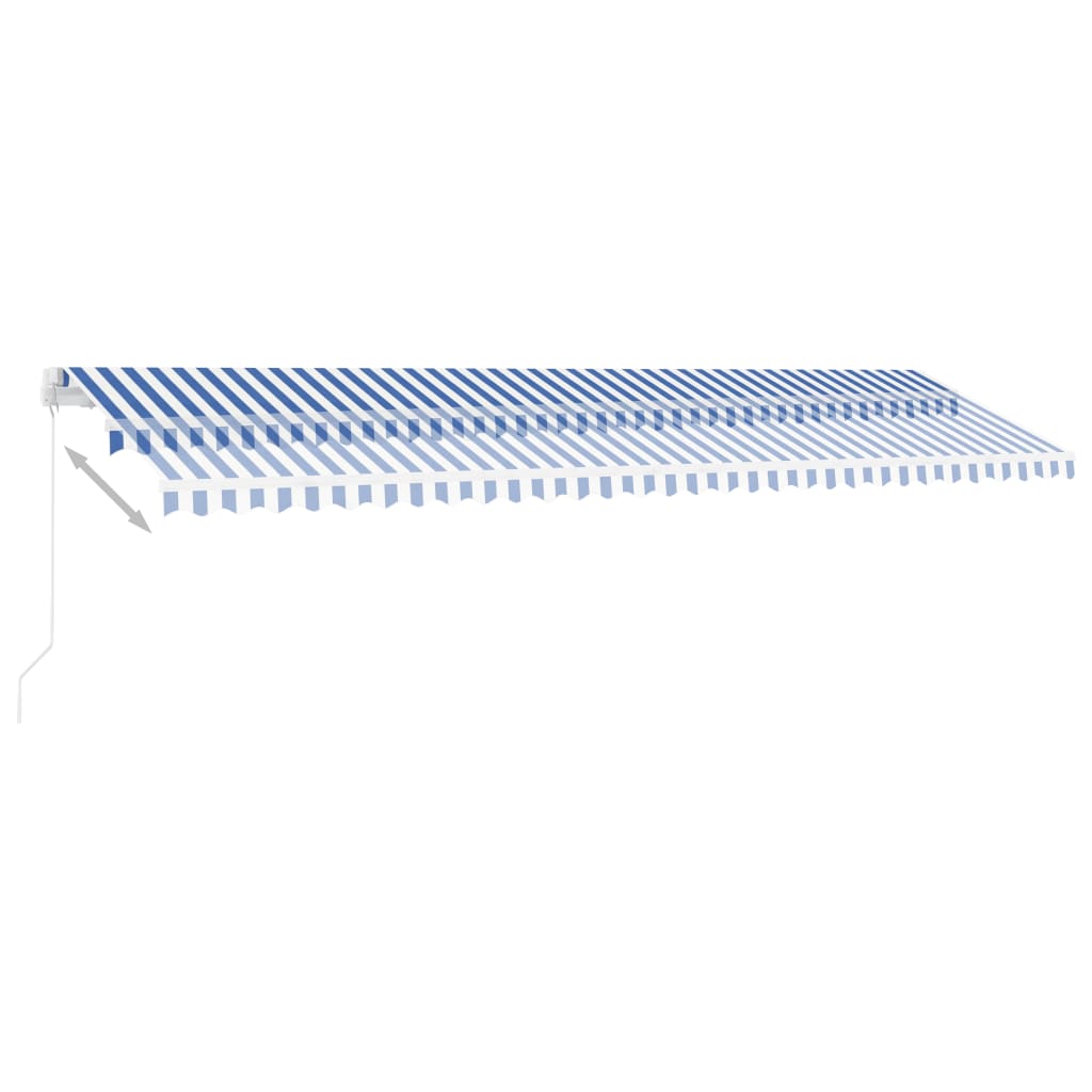 Manuell uttrekkbar markise med LED 600x300 cm blå og hvit