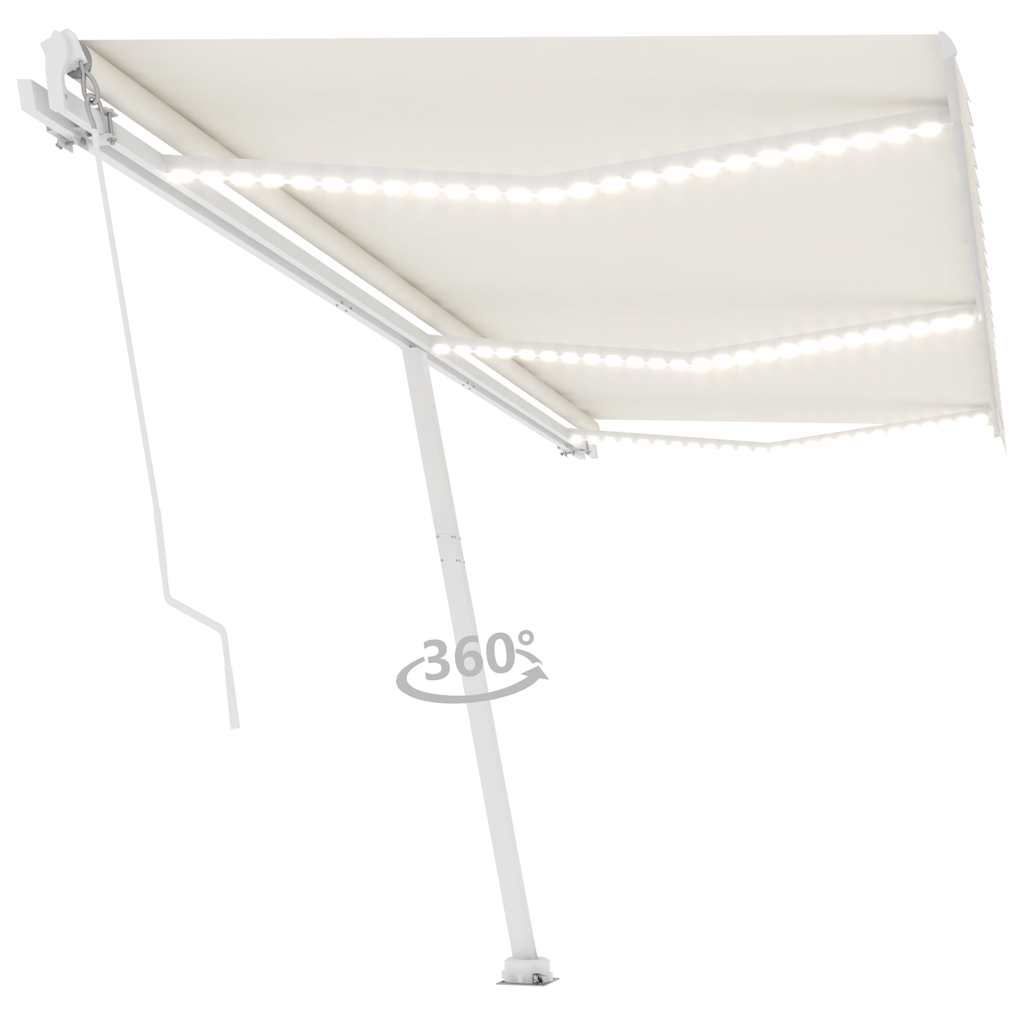 Manuell uttrekkbar markise med LED 600x300 cm kremhvit