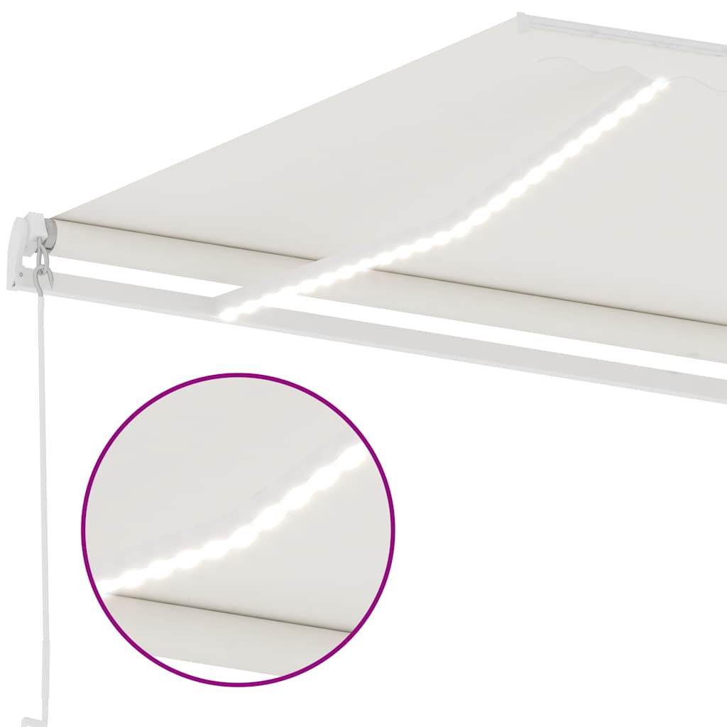 Manuell uttrekkbar markise med LED 600x300 cm kremhvit