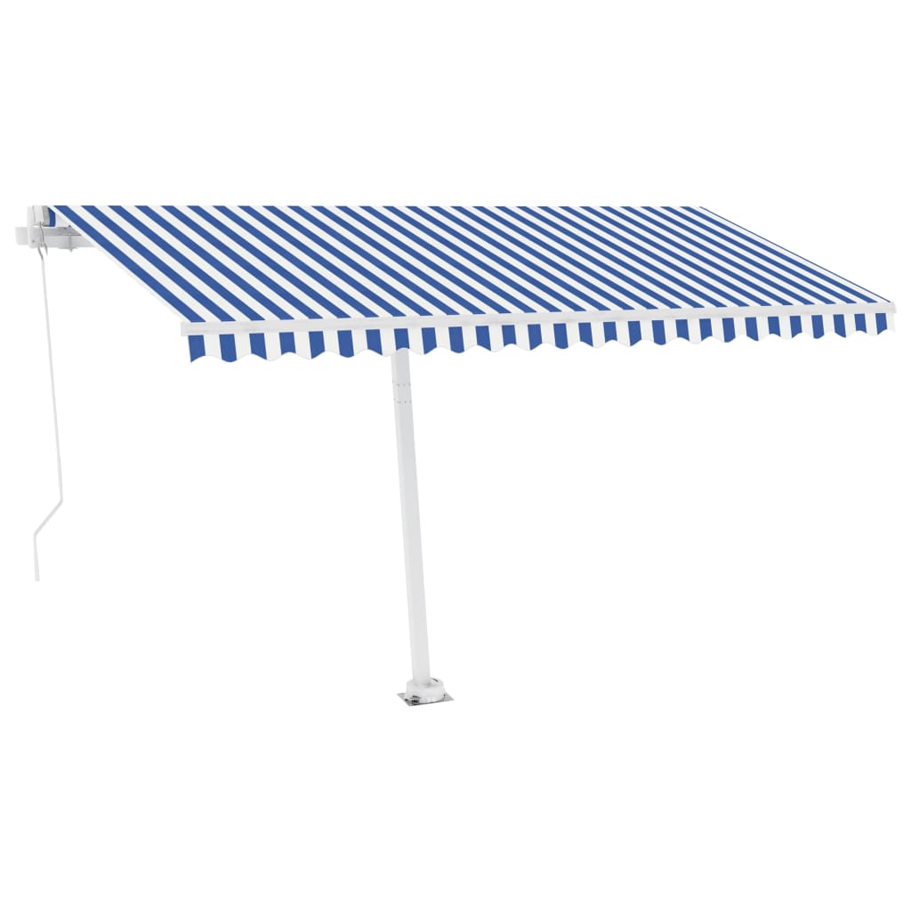 Frittstående manuell uttrekkbar markise 400x350 cm blå/hvit