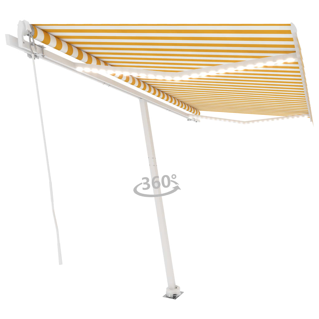 Manuell uttrekkbar markise med LED 400x350 cm gul og hvit