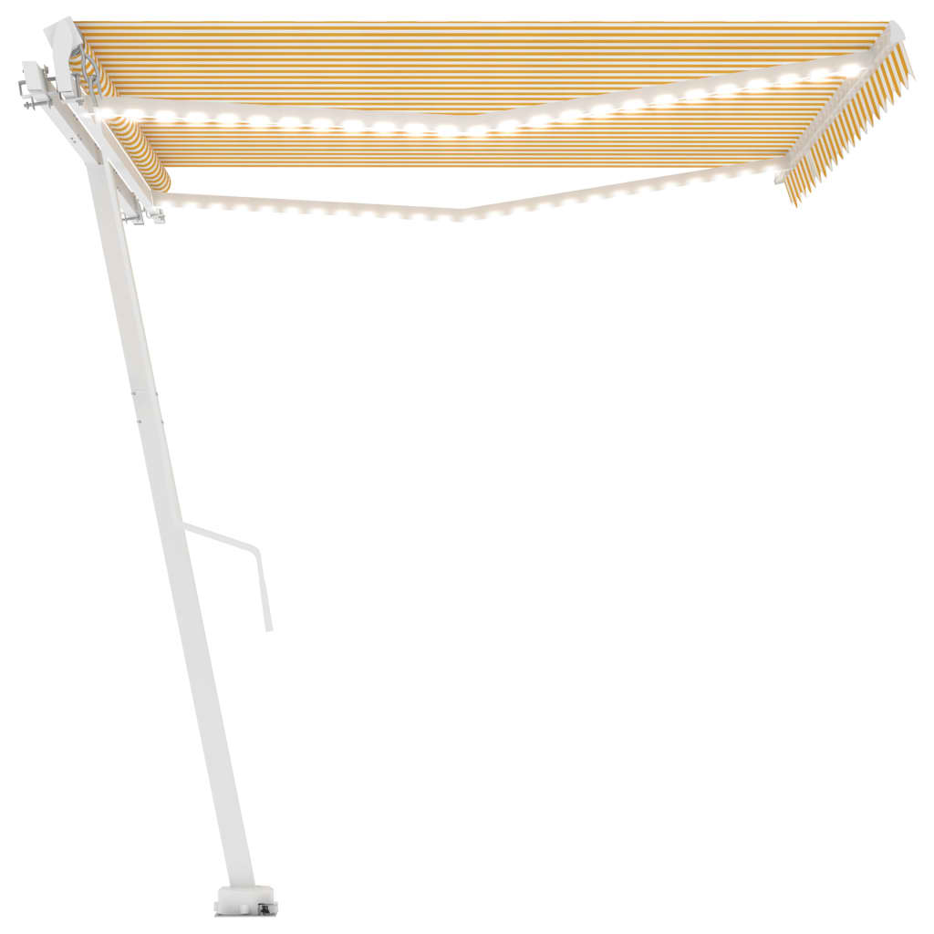 Manuell uttrekkbar markise med LED 400x350 cm gul og hvit