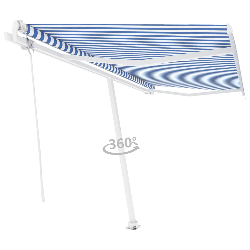 Frittstående automatisk markise 400x350cm blå og hvit
