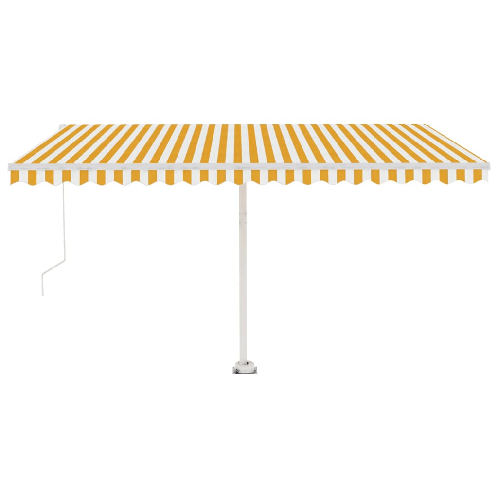 Frittstående manuell uttrekkbar markise 450x350 cm gul/hvit
