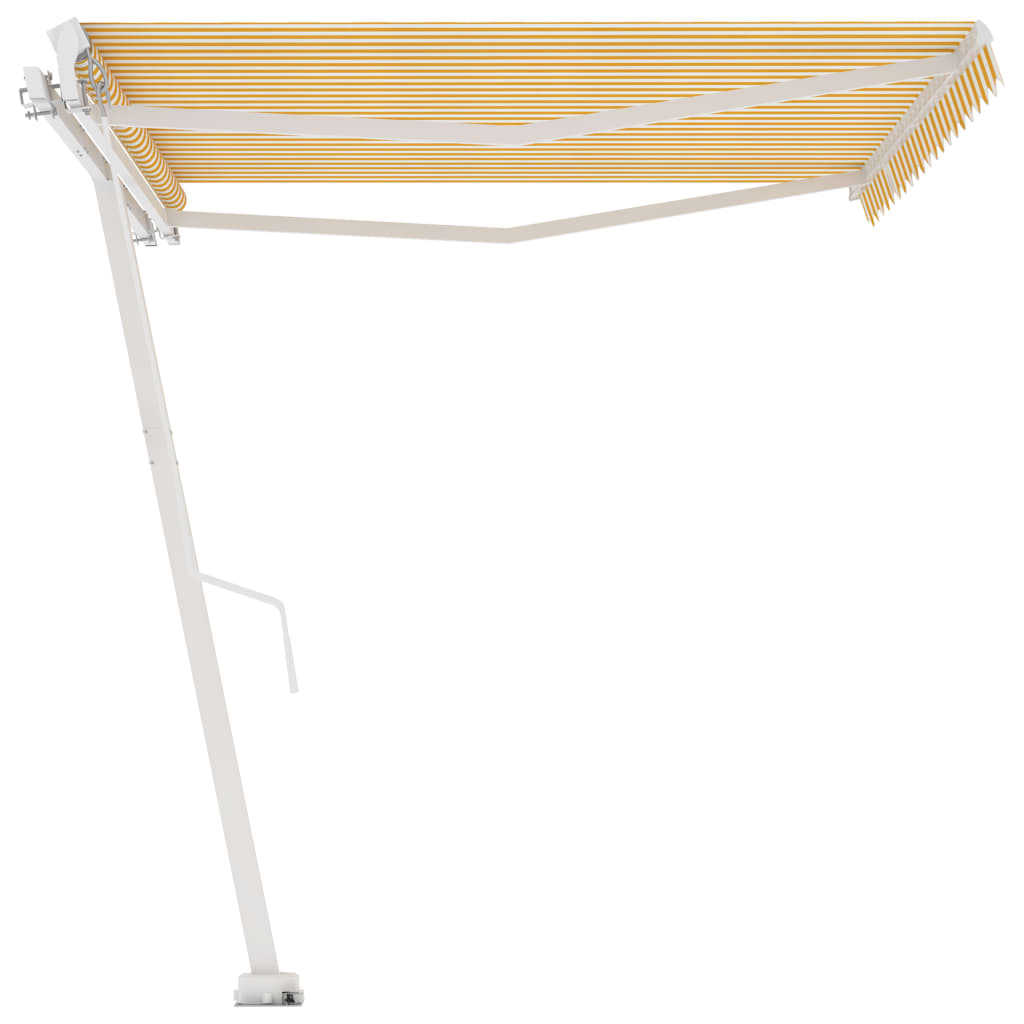 Frittstående manuell uttrekkbar markise 450x350 cm gul/hvit