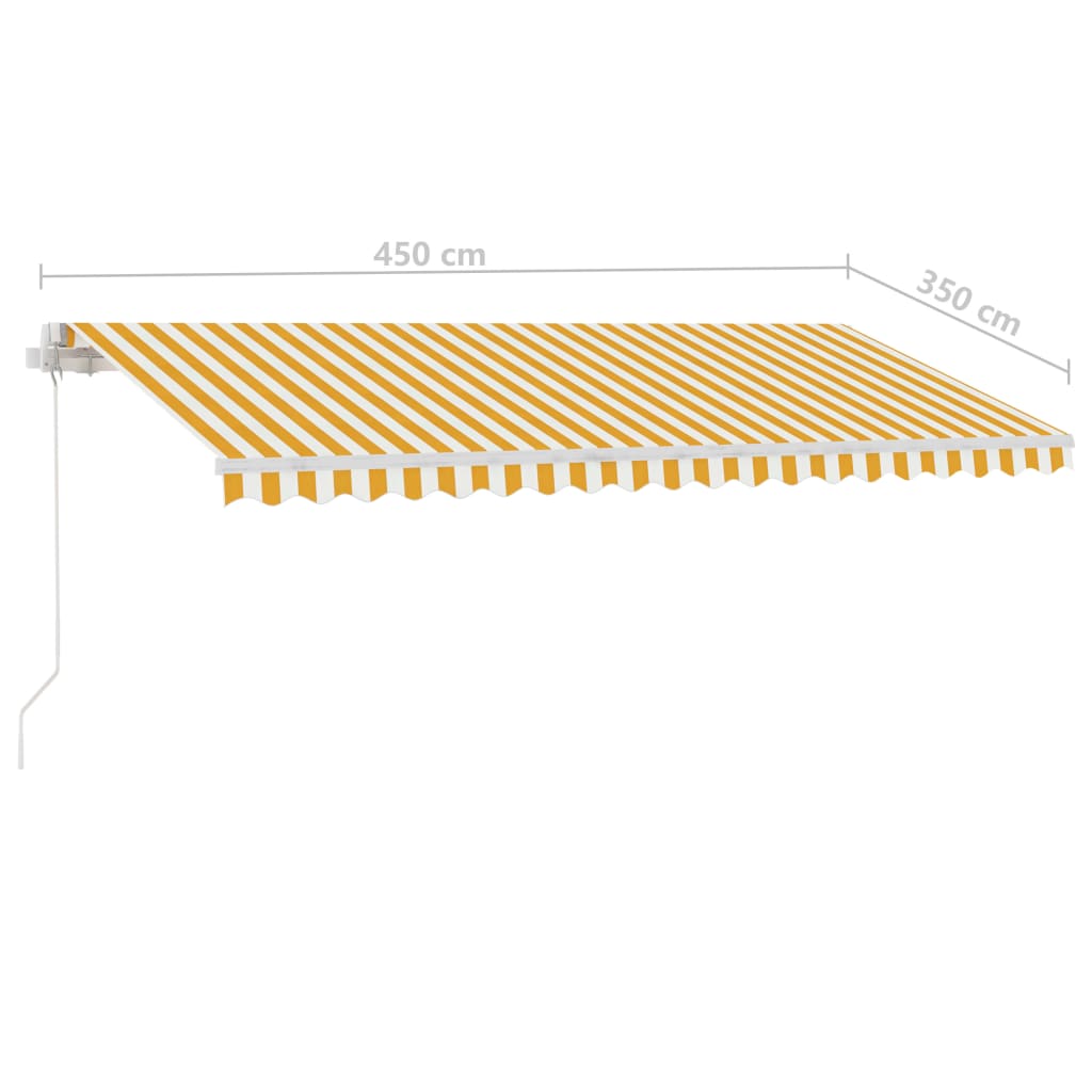 Manuell uttrekkbar markise med LED 450x350 cm gul og hvit