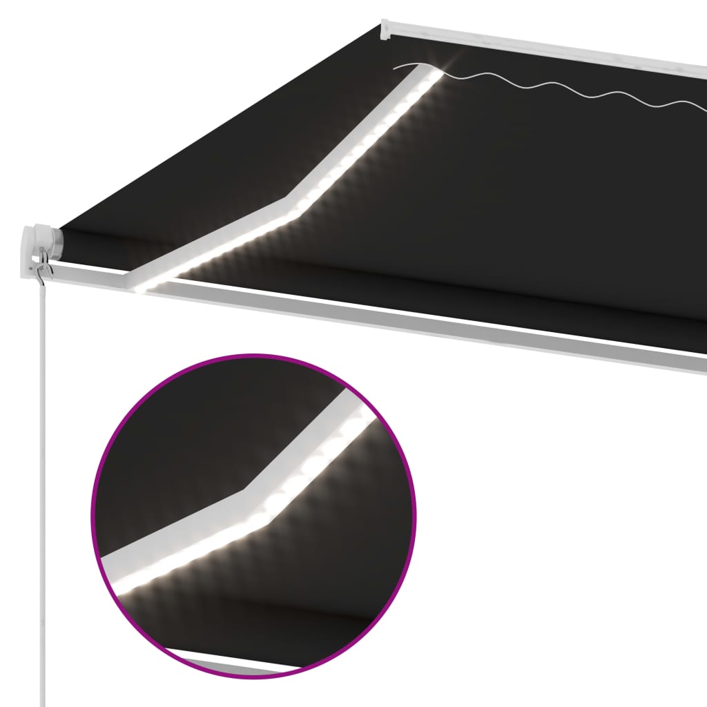 Manuell uttrekkbar markise med LED 450x350 cm antrasitt