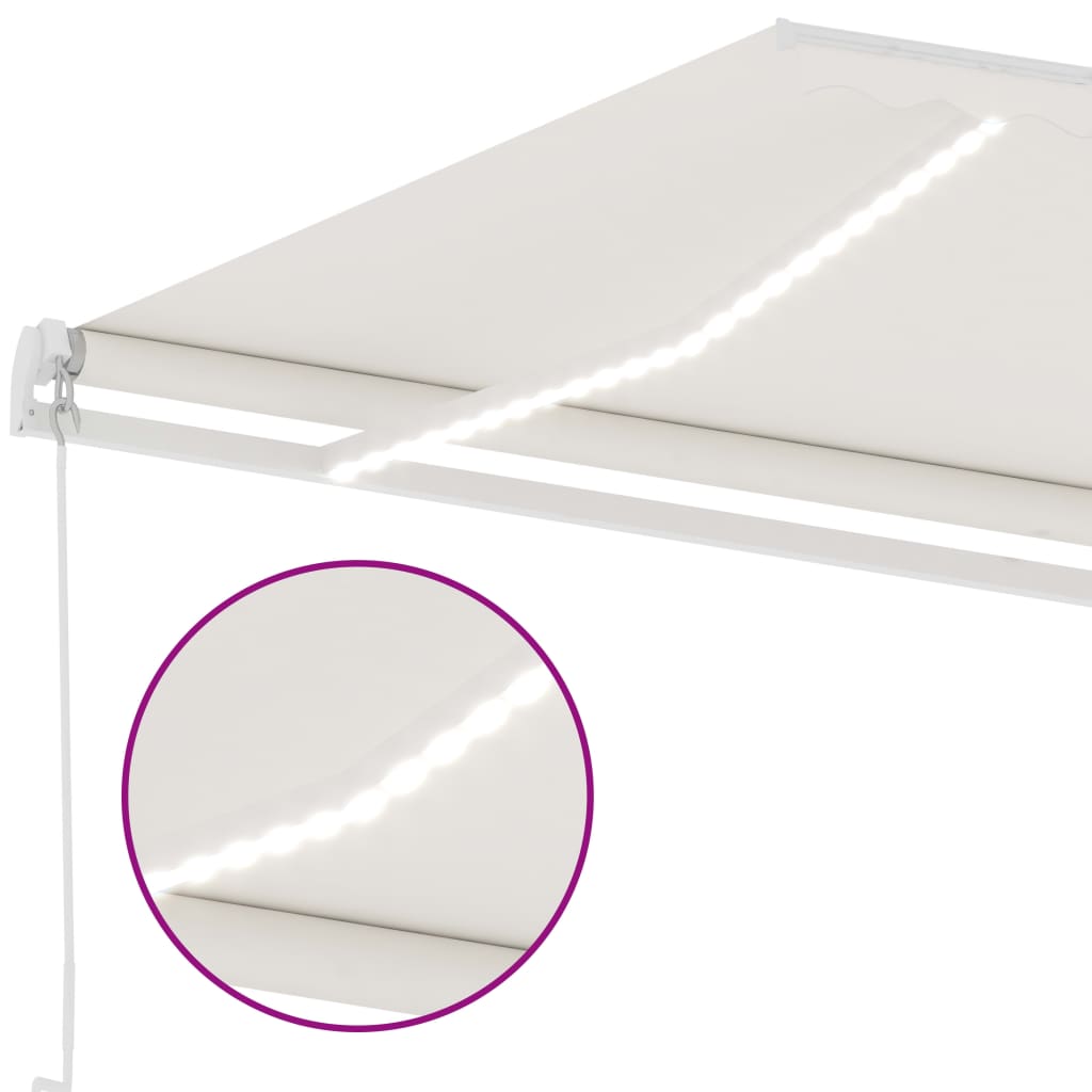 Manuell uttrekkbar markise med LED 500x350 cm kremhvit