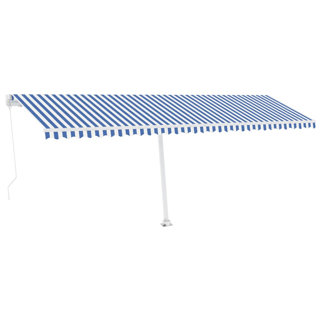 Frittstående manuell uttrekkbar markise 600x350 cm blå og hvit