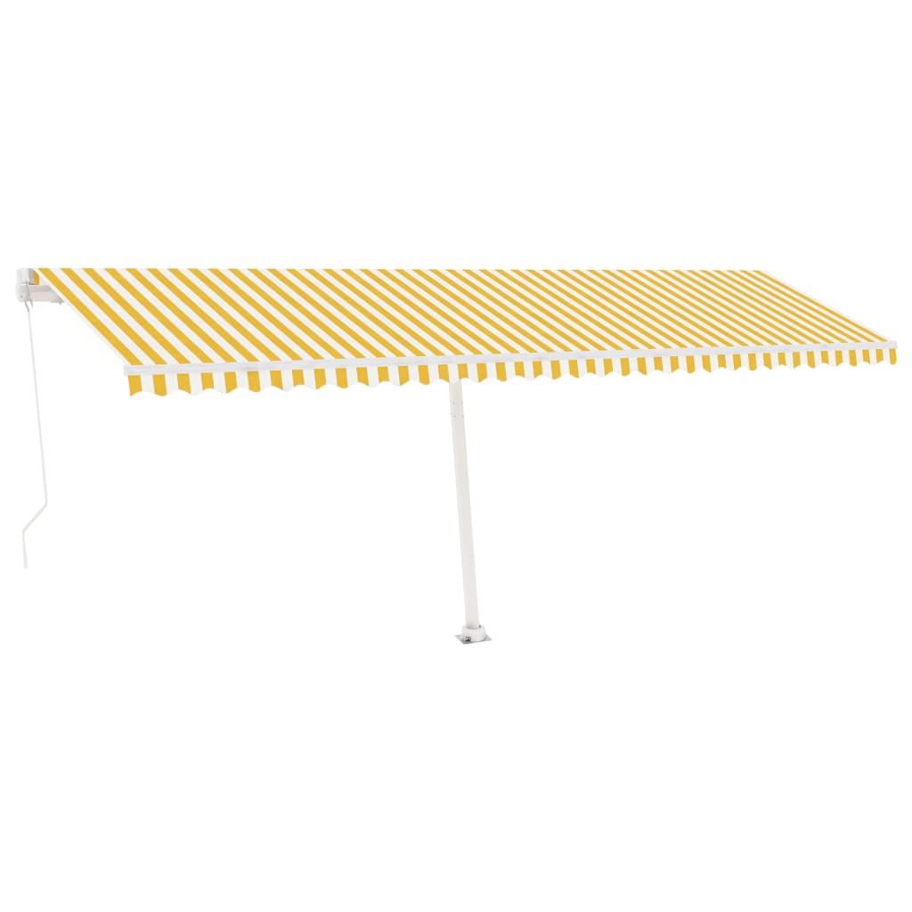 Frittstående manuell uttrekkbar markise 600x350 cm gul og hvit