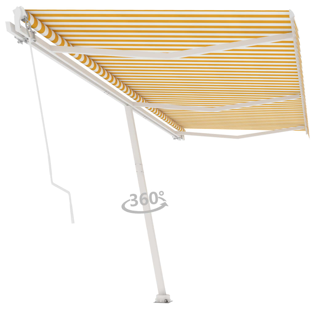 Frittstående manuell uttrekkbar markise 600x350 cm gul og hvit