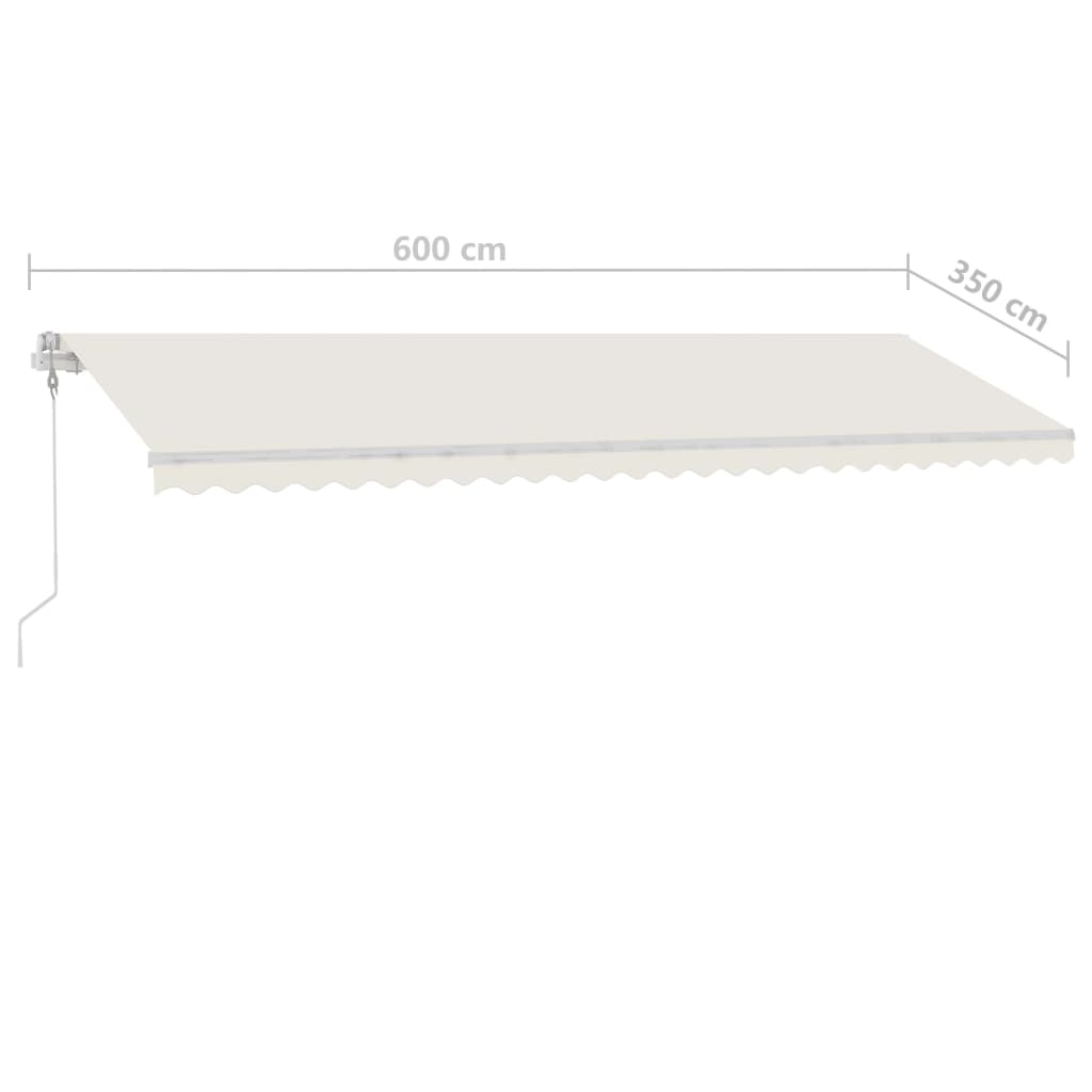 Manuell uttrekkbar markise med LED 600x350 cm kremhvit