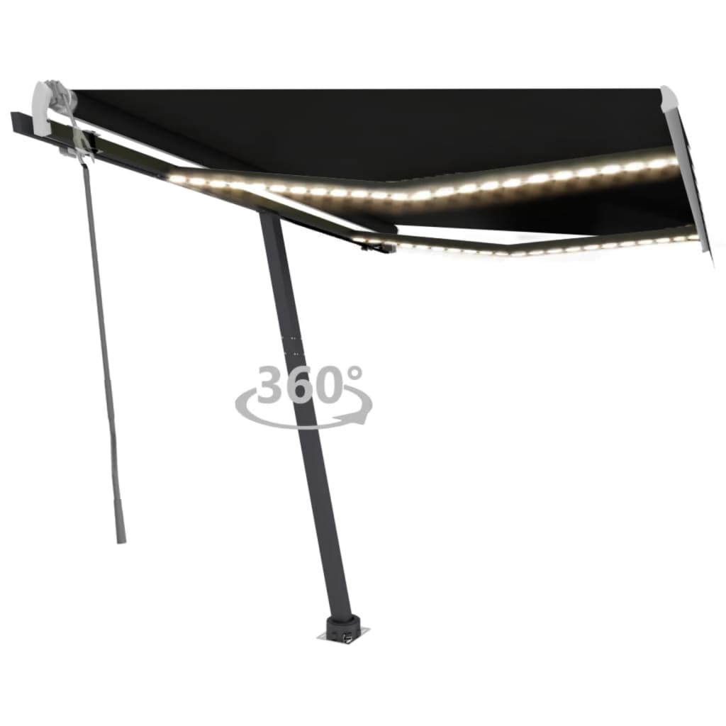 Manuell uttrekkbar markise med LED 300x250 cm antrasitt