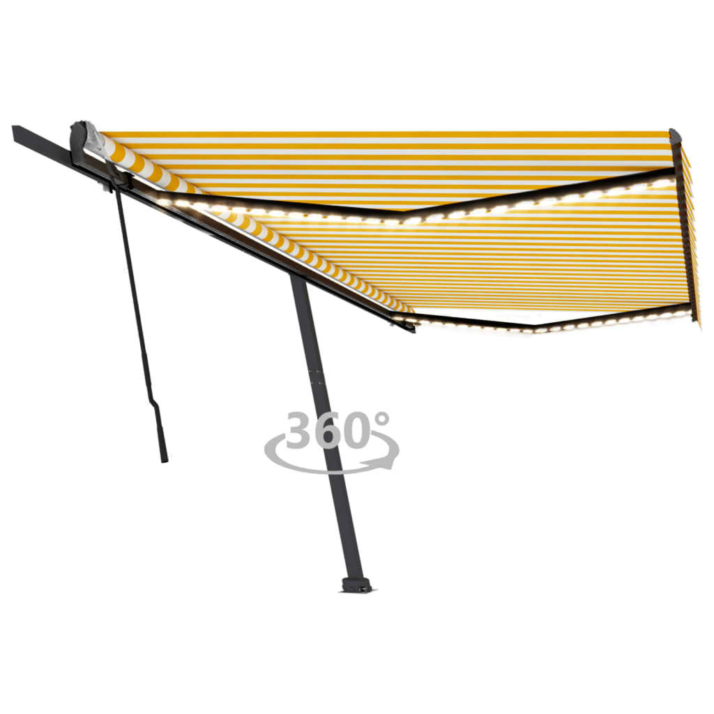 Manuell uttrekkbar markise med LED 500x300 cm gul og hvit