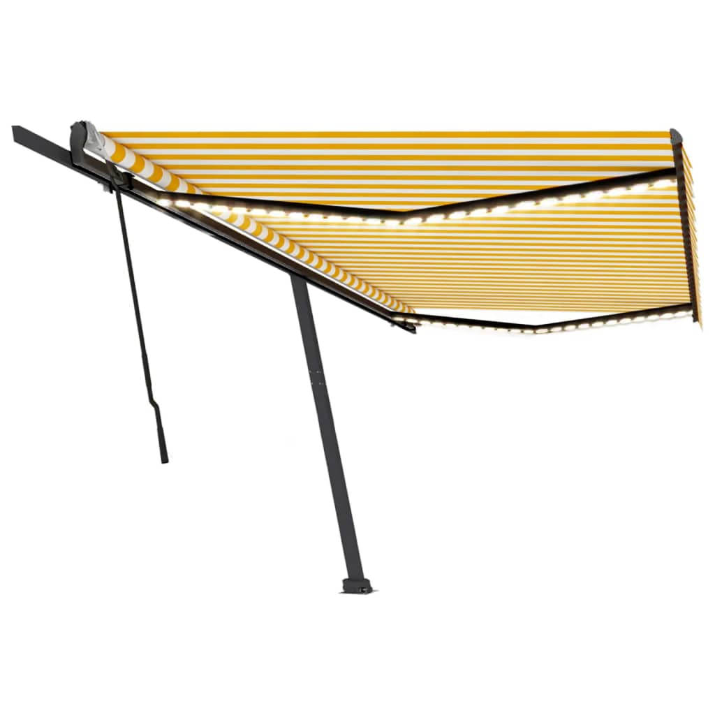 Manuell uttrekkbar markise med LED 500x300 cm gul og hvit