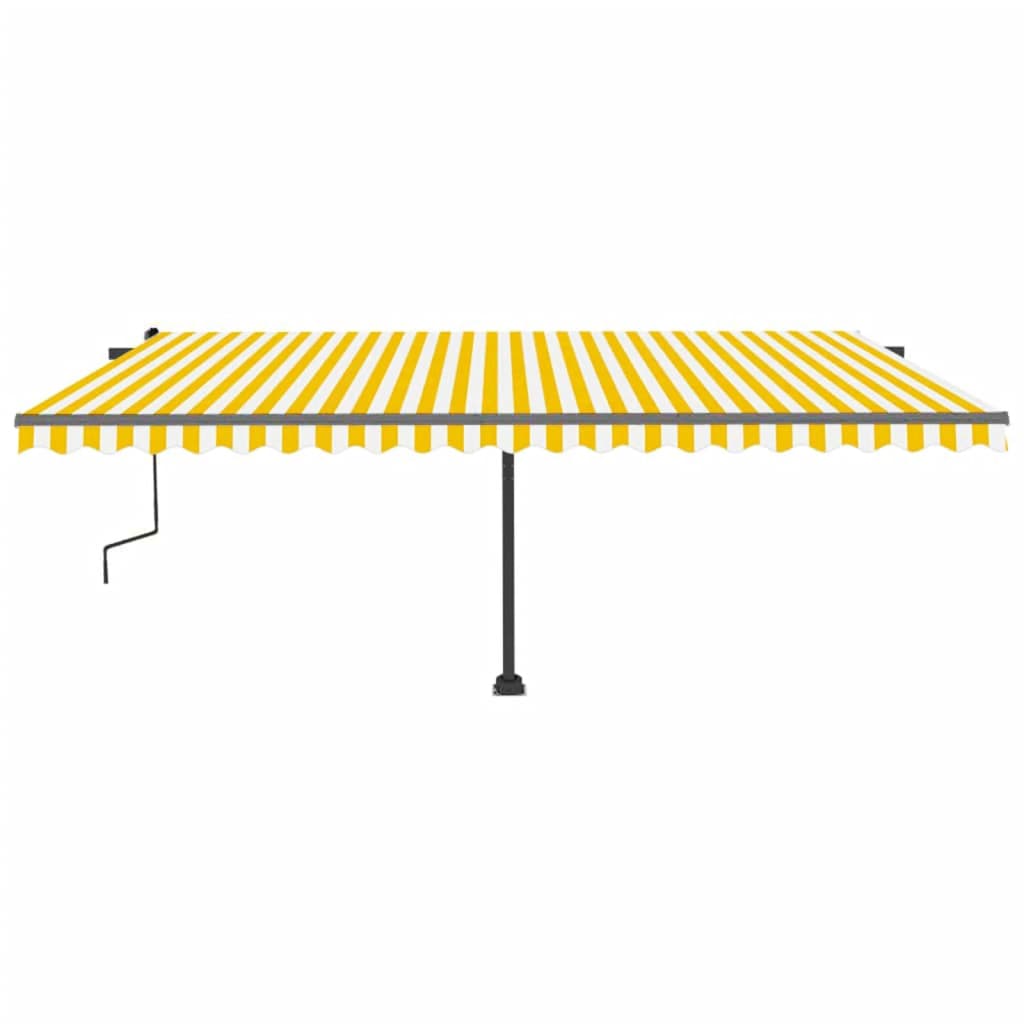 Manuell uttrekkbar markise med LED 500x300 cm gul og hvit
