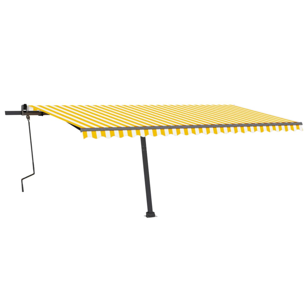 Manuell uttrekkbar markise med LED 500x300 cm gul og hvit
